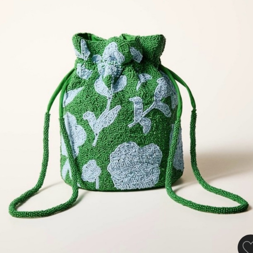 Kate Spade x Target Beaded Classic Rose Drawstring Bucket Bag-Green NWt